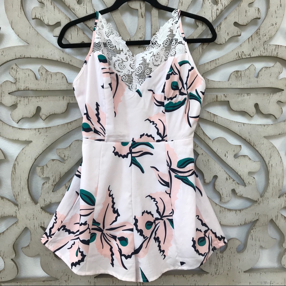 LUXMI BLUSH PINK FLORAL LACE ROMPER